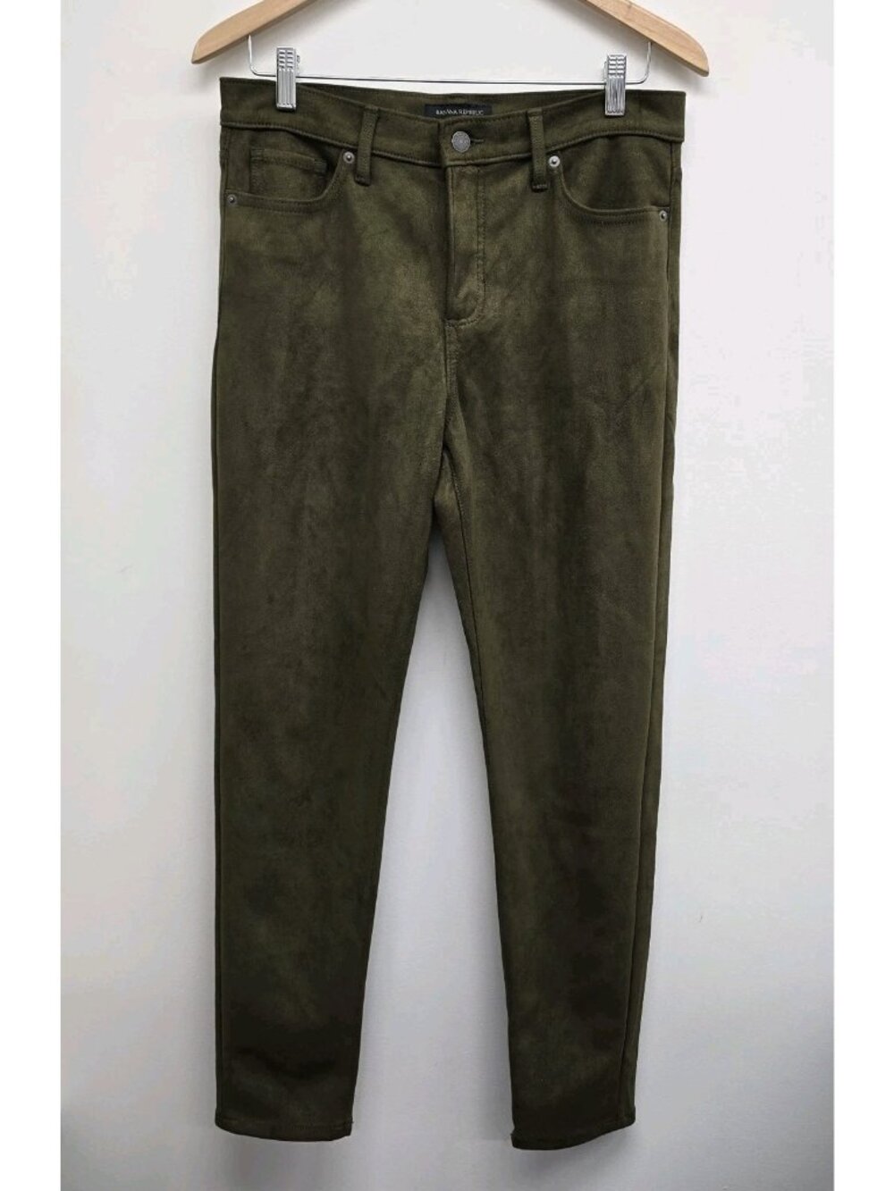 Banana Republic High Rise Skinny Faux Suede Pants Womens Sz 29/8 Olive Green EUC